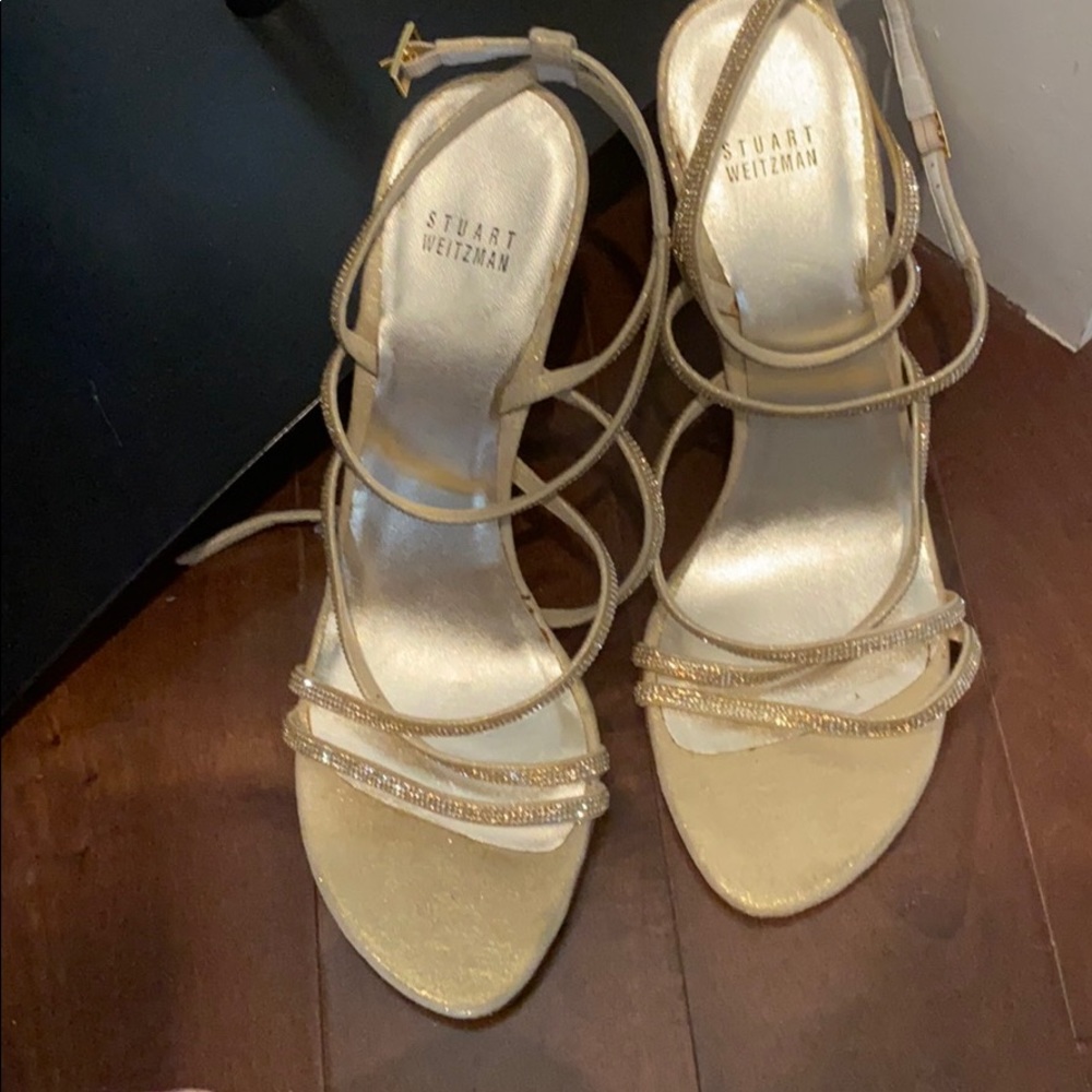 NWOT Stuart Weitzman Gold Sparkle Heels - Picture 3 of 11